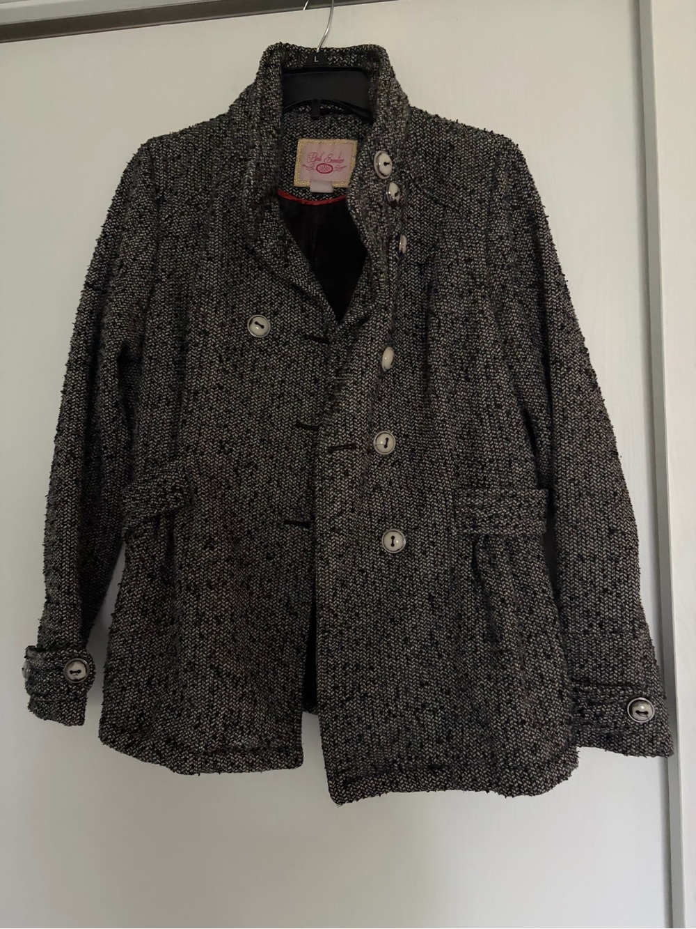 Pink Envelope Black & White Textured Pea Coat
